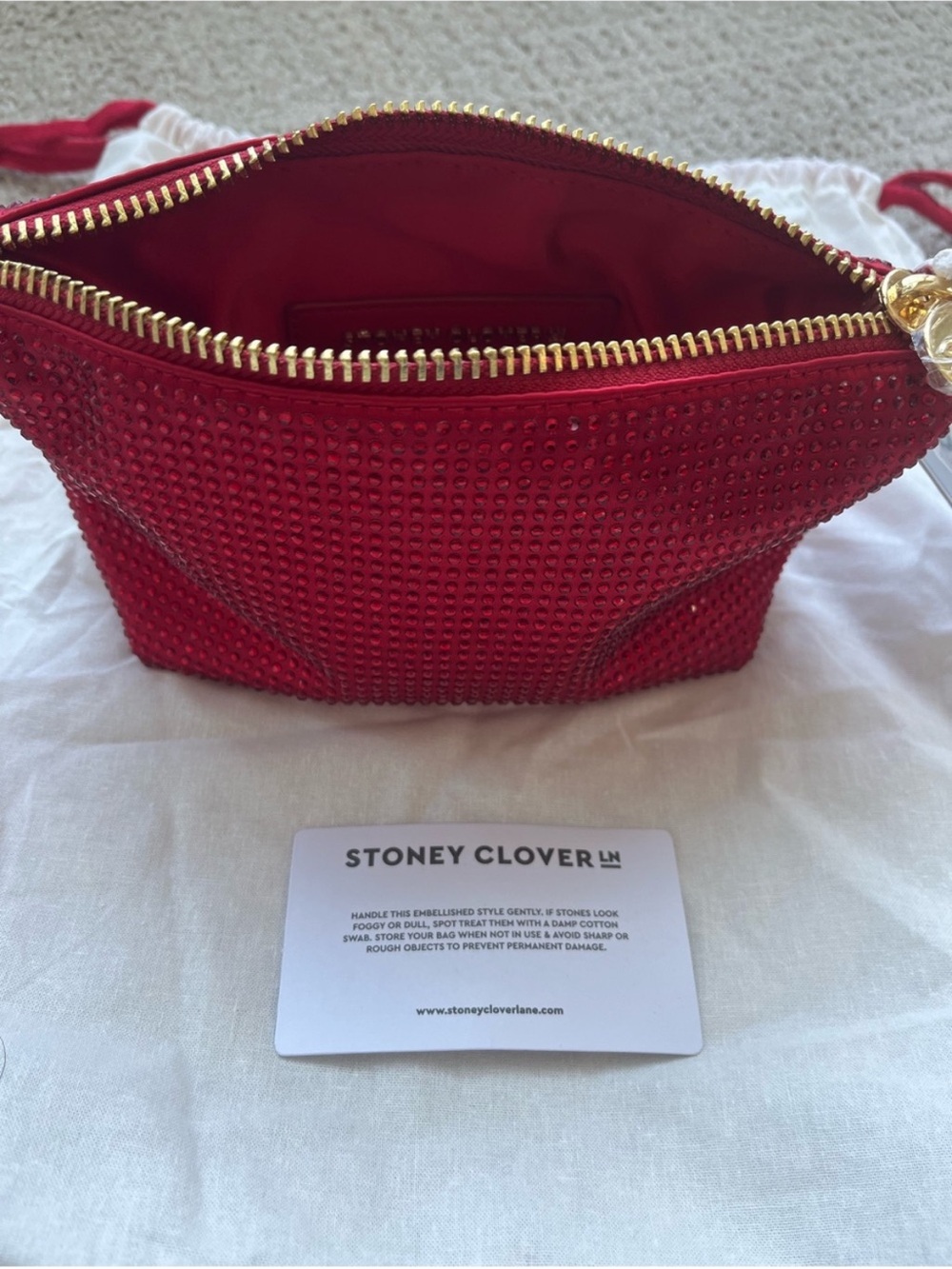 NWT stoney clover lane red Crystal-Embellished Cosmetic Pouch - Picture 4 of 7